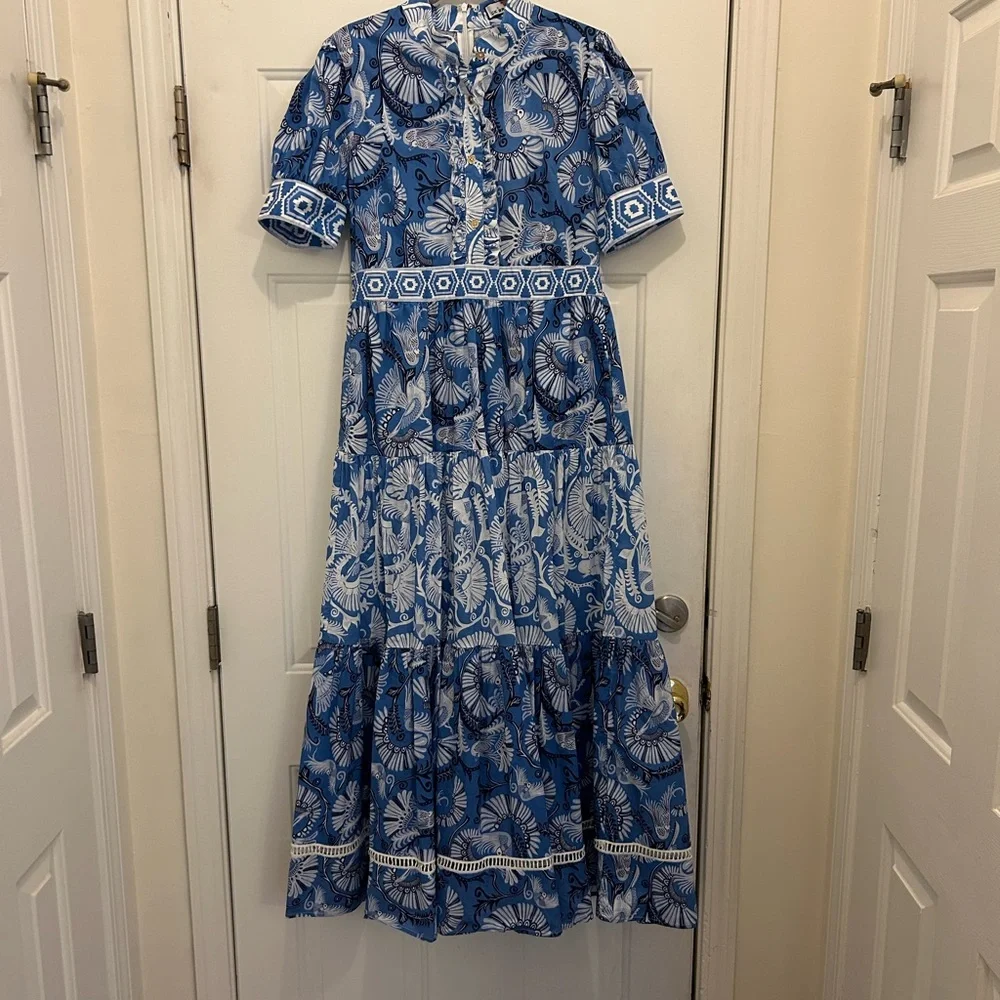 CK Bradley Annabelle Dress Size L Blue Floral Maxi Dress - Picture 2 of 10